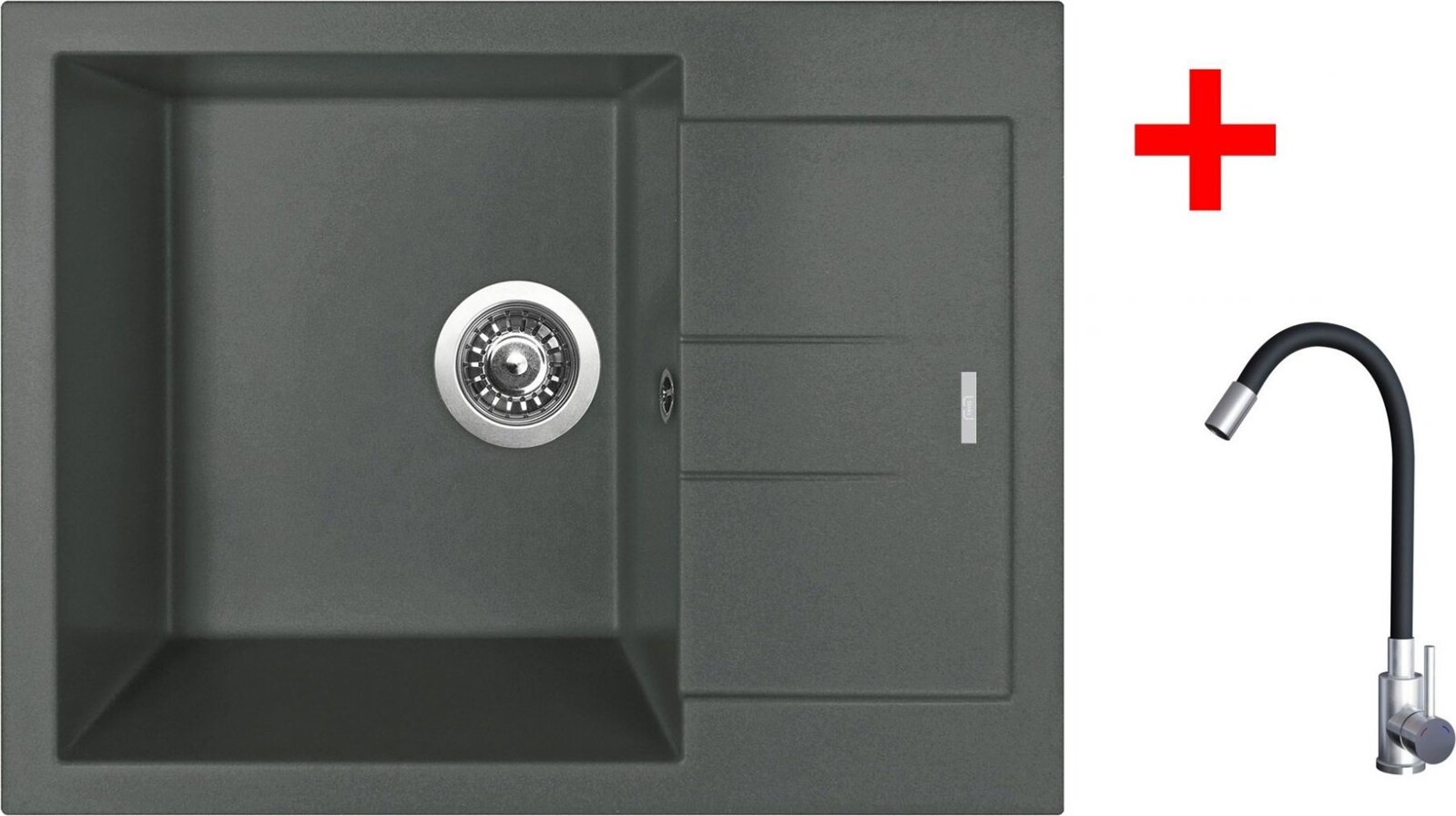 Sinks Amanda 650 Titanium + Elasta nehrdzavejúca oceľ/čierny