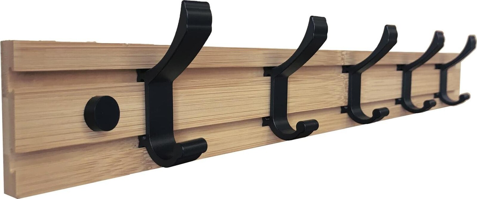 Walteco Bambusová věšáková lišta 550 × 70 mm, 5 háčků v matné černé
