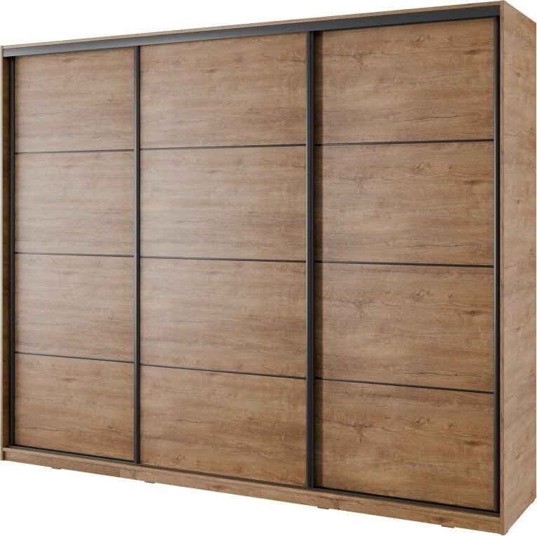 Nejlevnější nábytek Nejby Barnaba 250 cm s posuvnými dveřmi, 4 šuplíky a 2 šatními tyčemi, dub lefka