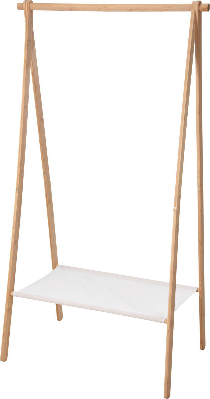 Trends4you Stojací bambusový věšák na oblečení + textilní police, 86 × 57 × 155 cm