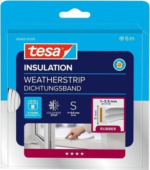 tesa® Izolační samolepicí těsnění – gumové, profil E, 6 m × 9 mm × 4 mm, bílé