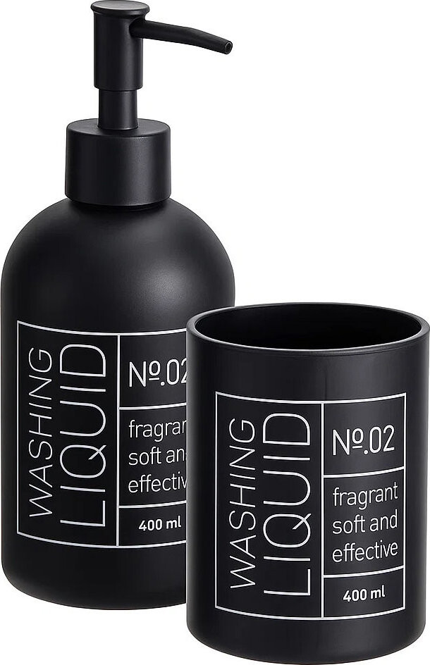Bathroom Solutions Onyx, skleněný dávkovač na mýdlo a kelímek na kartáčky, černý