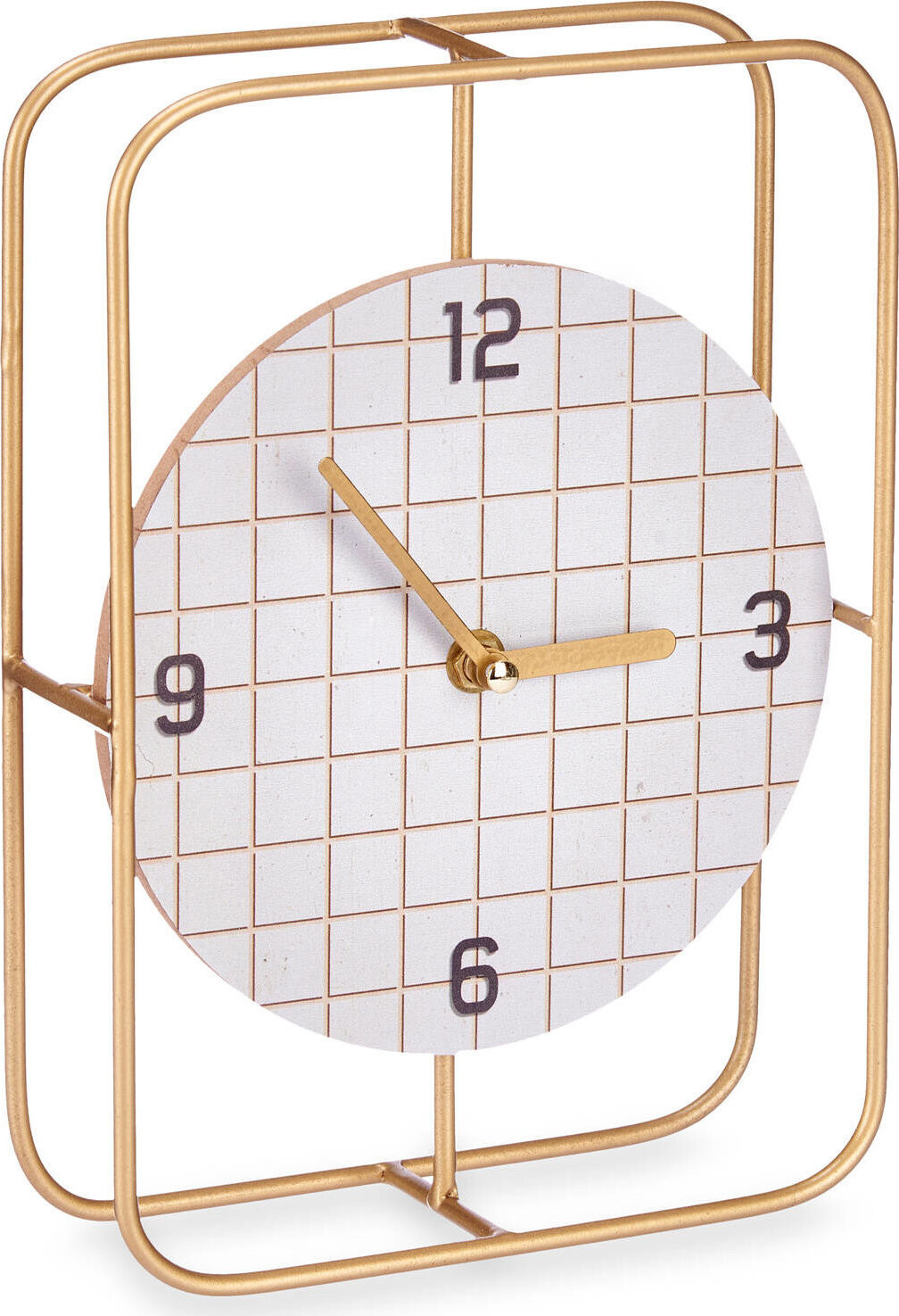 Giftdecor Stolní hodiny s kostkovaným ciferníkem a zlatými ručičkami, 18,5 x 25,5 cm