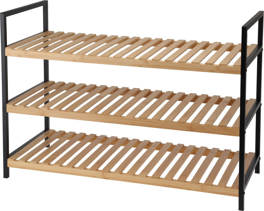 Storagesolutions Botník 3 úrovne, bambus a kovový rám, 70 × 30 × 48,5 cm