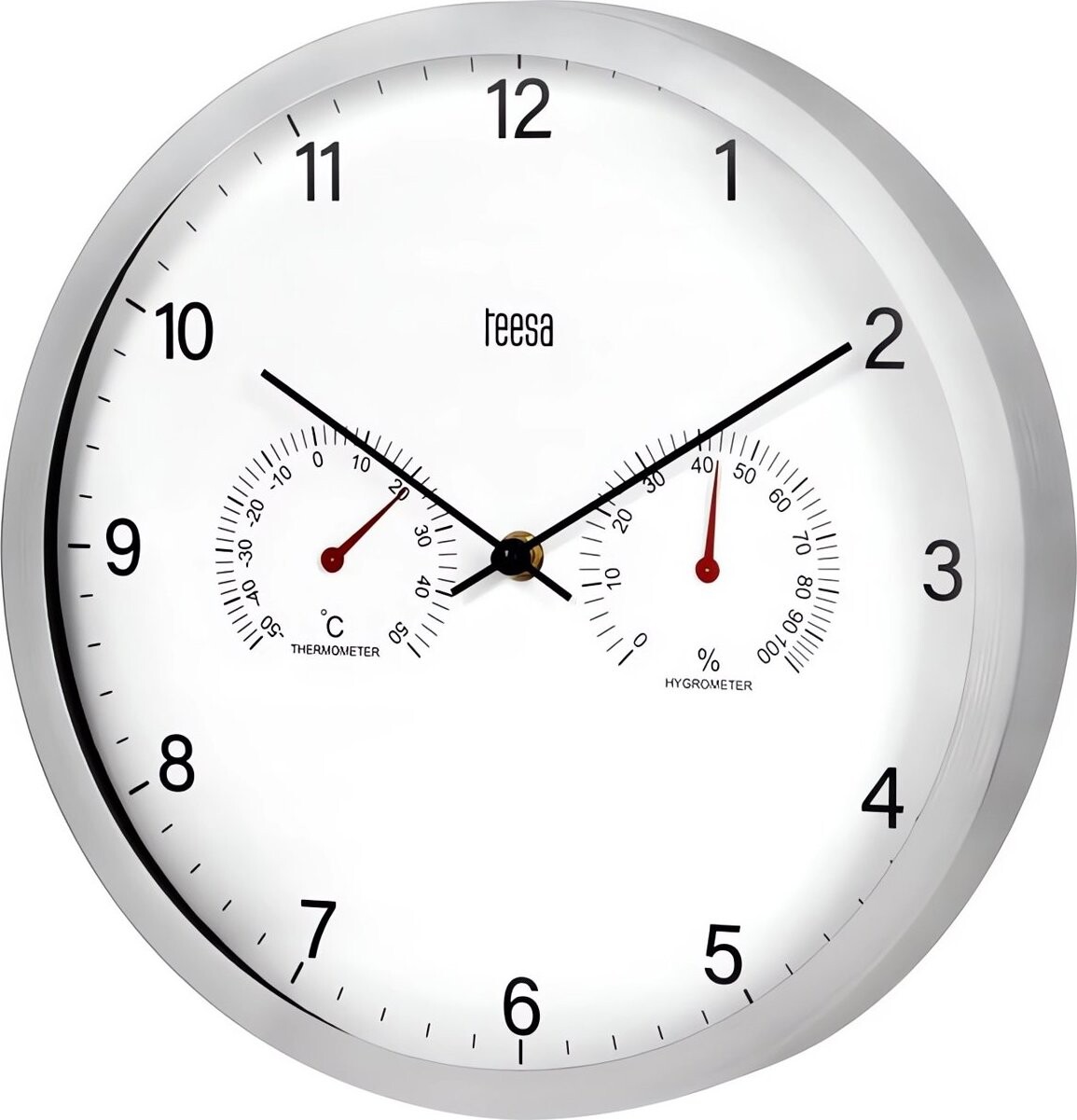 Teesa TSA0049 Nástěnné hodiny s teploměrem a vlhkoměrem, 30 cm, stříbrné