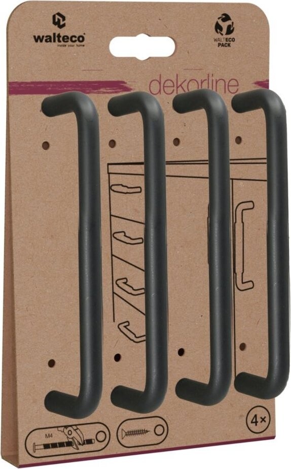 Walteco Set nábytkových úchytek Gissi rozteč 128 mm, matné černé, 4 ks