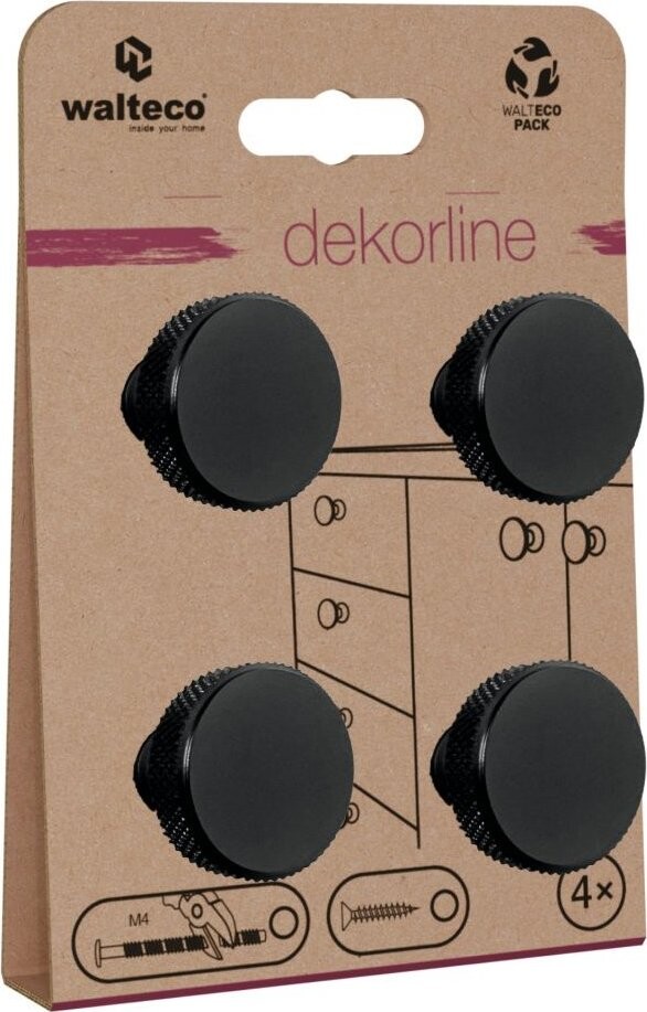 Walteco Set nábytkových knopek Dieren, průměr 30 mm, aluminium elox, černé, 4 ks