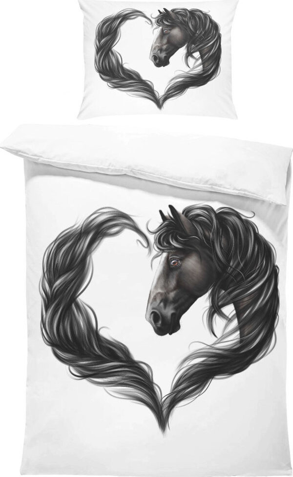 IMPAR Obliečky Horse heart black, 140 × 200 cm + 90 × 70 cm