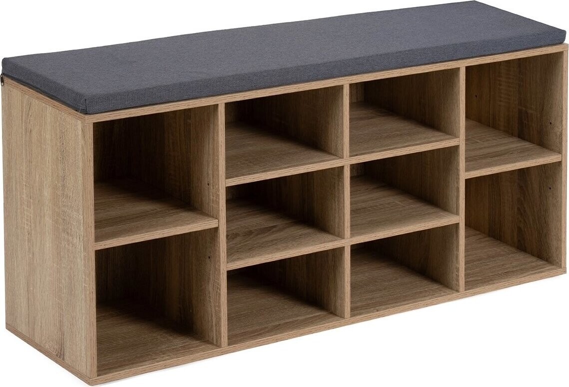 Nejlevnější nábytek Lemwel Botník se sedákem, 103 cm, přírodní/šedá látka