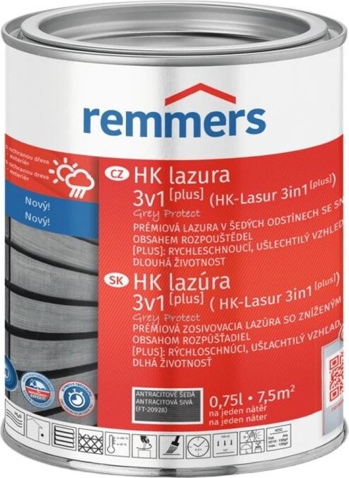 Remmers HK Lazura 3v1 Grey Protect [plus] 0,75 l Anthrazitgrau / Antracitová šedá