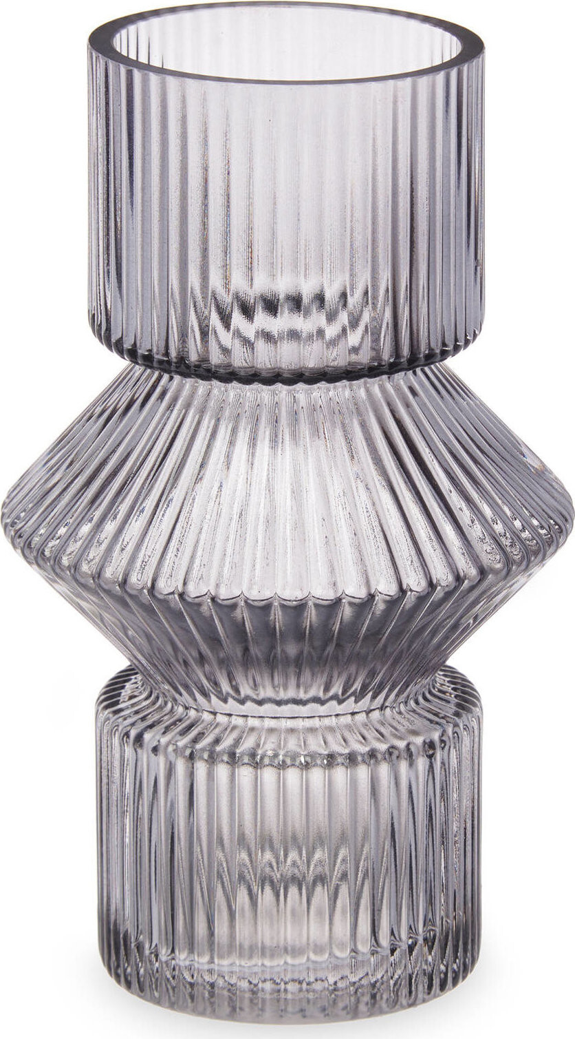 Giftdecor Skleněná váza, rýhované sklo, 9,5 × 16,5 cm, šedá