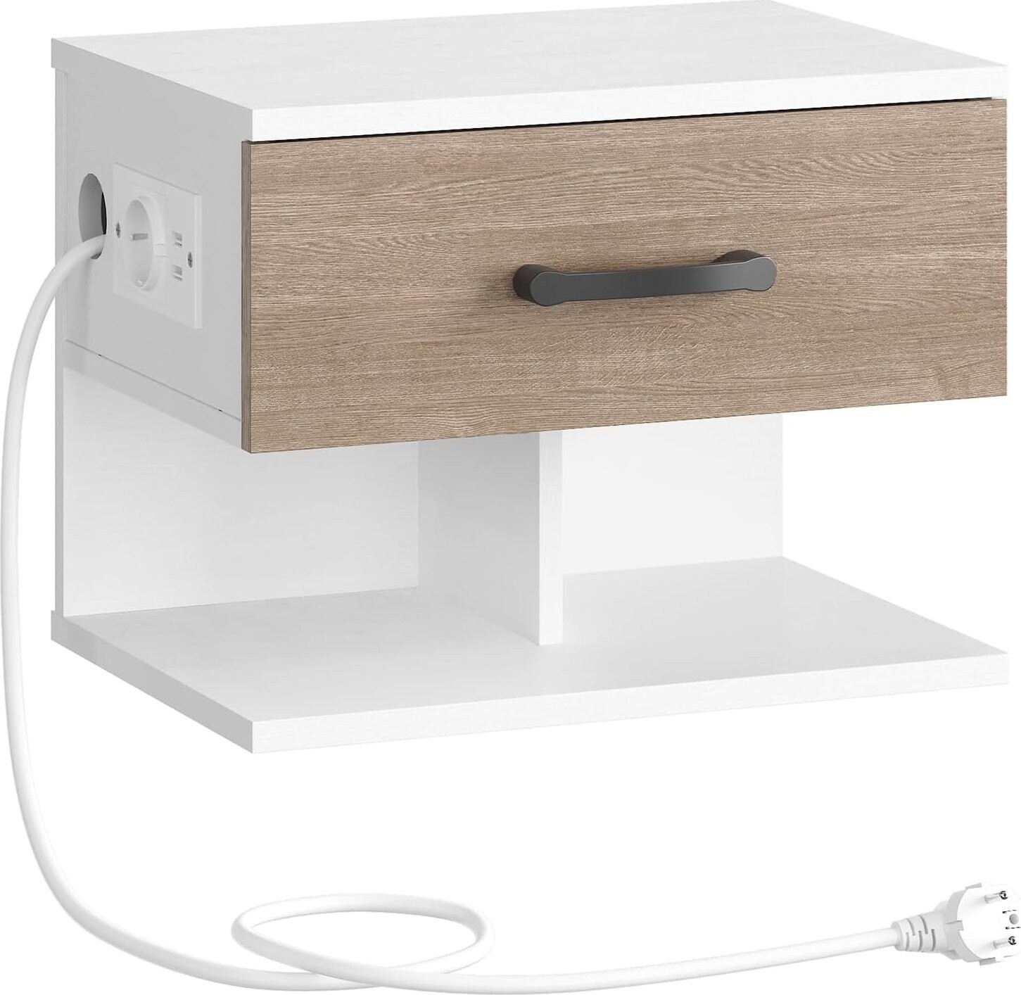 Songmics Vasagle Verimi Závěsný noční stolek s nabíjecí stanicí 38 cm, bílý/hnědý
