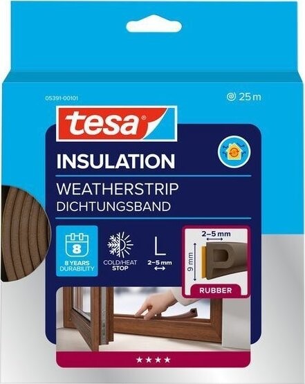 tesa® Izolační samolepicí těsnění – gumové, profil P, 25 m × 9 mm × 5.5 mm, hnědé