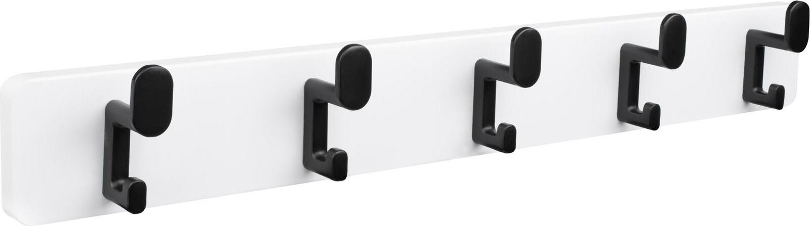 Walteco Bílá dřevěná lišta z MDF s 5 háčky v matné černé