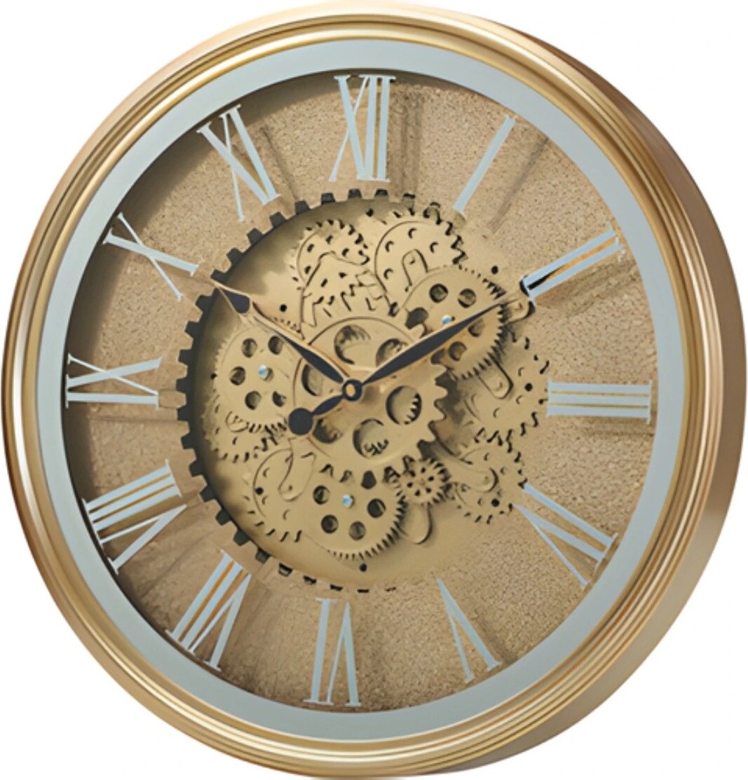 Home Styling Collection Zlaté nástěnné hodiny s viditelným otočným mechanismem Vertex, průměr 50 cm