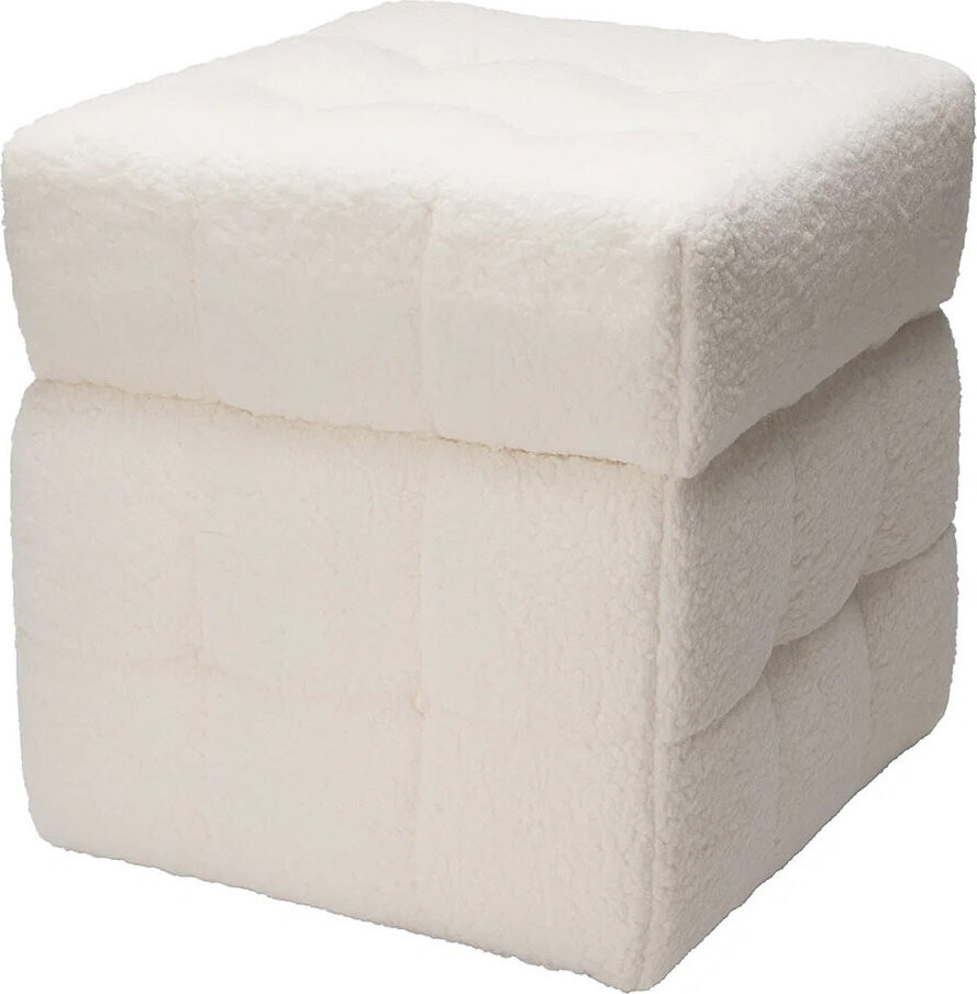 Home Styling Collection Taburet s úložným prostorem SQUARE, potah „beránek“, 38 × 38 × 37 cm, bílý