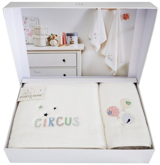 Tivolyo Home Circus Dětská dárková sada ručník a osuška, 2 ks, smetanová