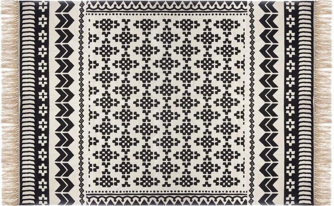 ATMOSPHERA Bavlnený koberec s etnickým motívom orientálna potlač, bielo-čierny, 120 × 170 cm