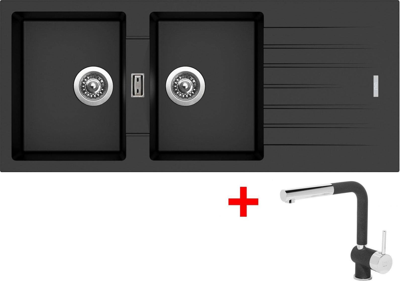 Sinks Perfecto 1160 Duo Metalblack + Mix 3 P GR