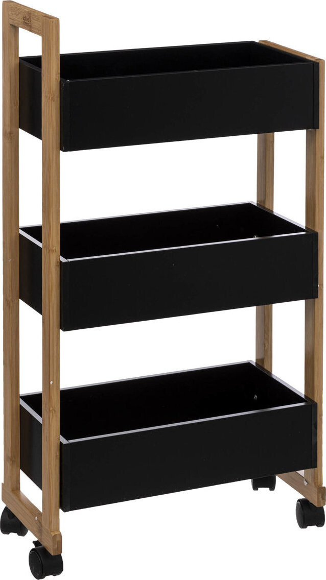 5five Simply Smart Bamboo Koupelnový regál na kolečkách, černý, 3 patra