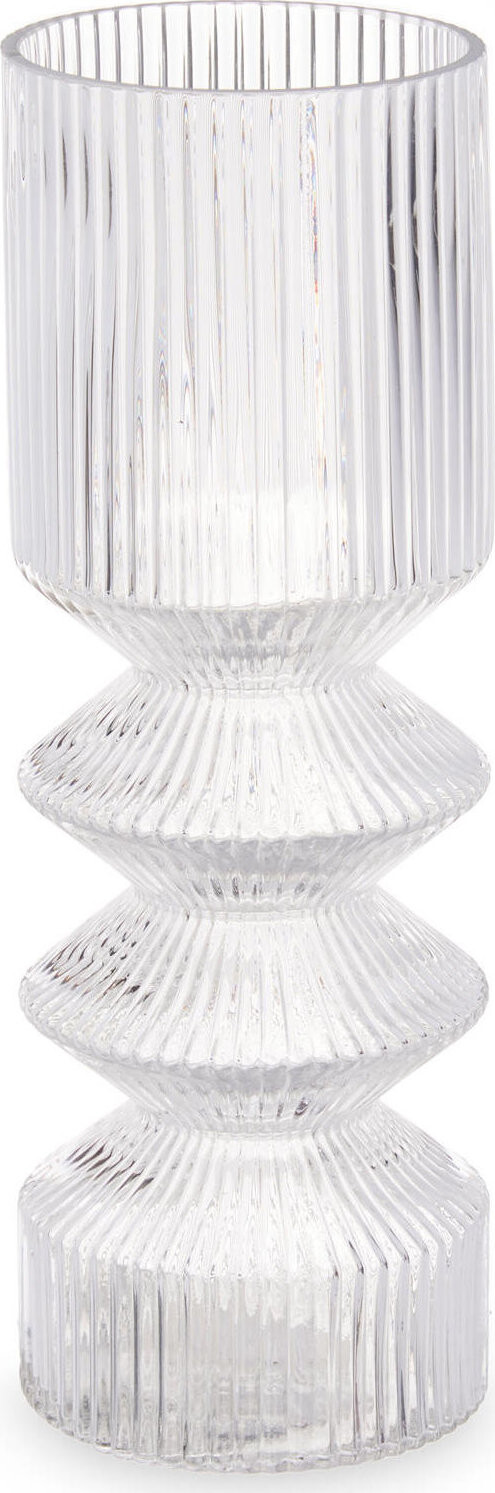 Giftdecor Skleněná váza, rýhované sklo, 8 × 23 cm, transparentní