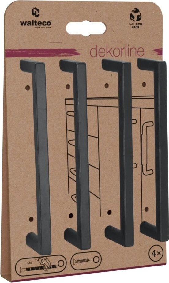 Walteco Set nábytkových úchytek Prisma rozteč 128 mm, matné černé, 4 ks