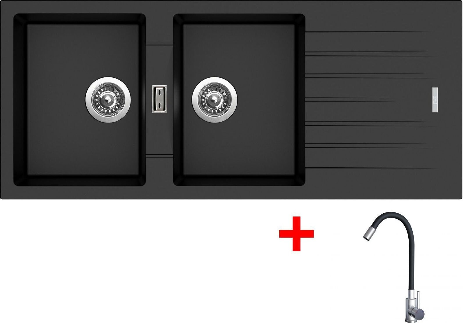 Sinks Perfecto 1160 Duo Metalblack + Elasta nerez/černý