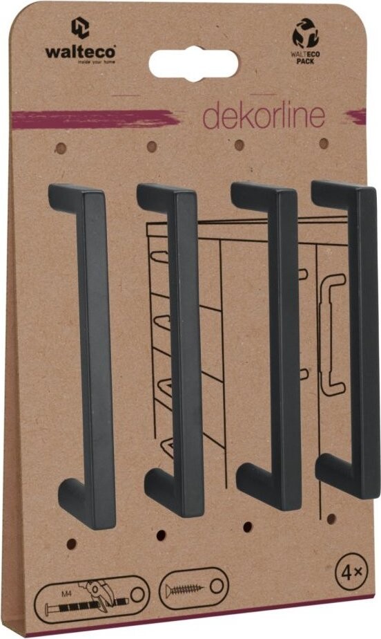 Walteco Set nábytkových úchytek Prisma rozteč 96 mm, matné černé, 4 ks