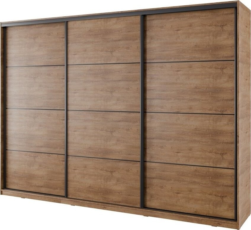 Nejlevnější nábytek Nejby Barnaba 280 cm s posuvnými dveřmi, 4 šuplíky a 2 šatními tyčemi, dub lefka
