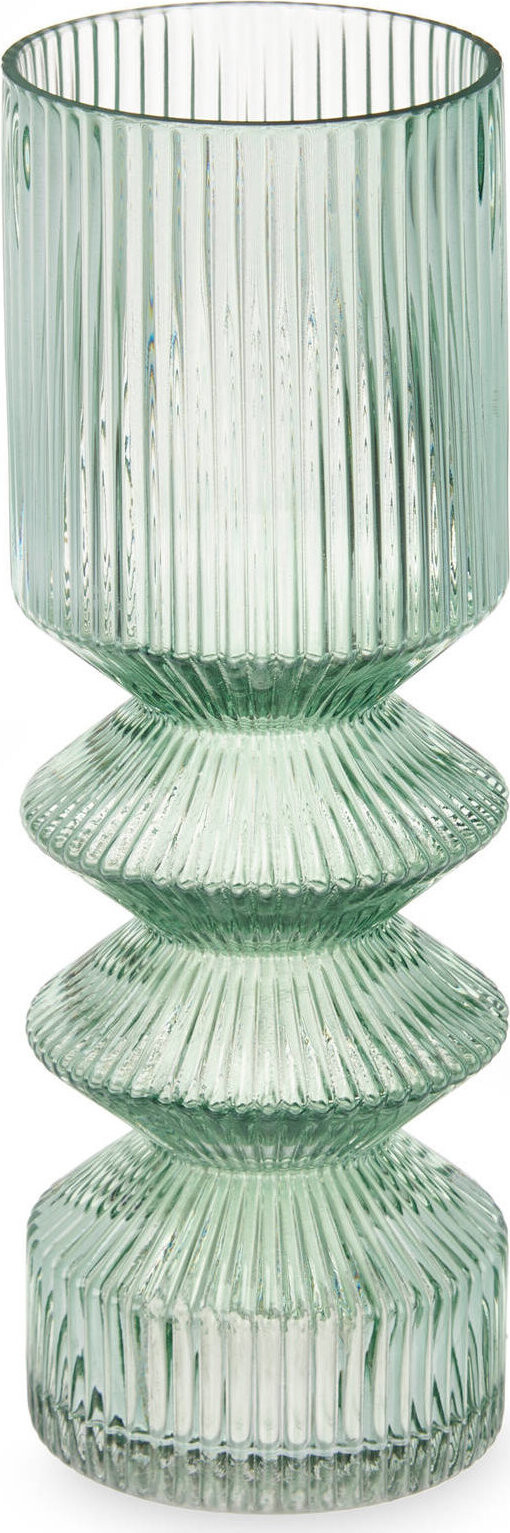 Giftdecor Skleněná váza, rýhované sklo, 8 × 23 cm, zelená