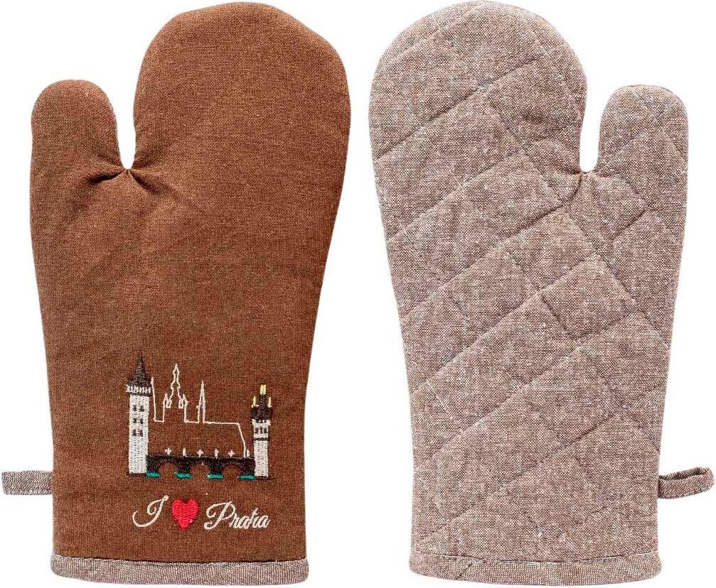 GiftyCity Kuchyňská chňapka, béžová a hnědá, výšivka Karlův most
