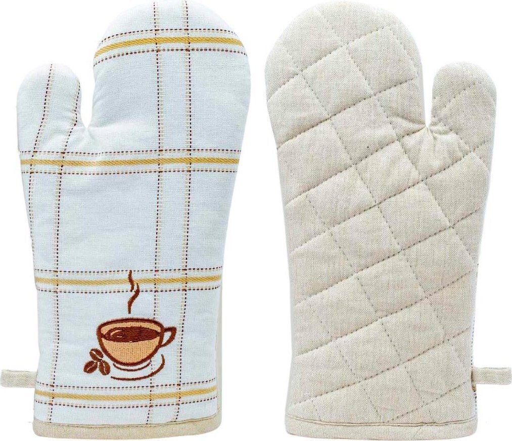ARÔME HOME Kuchyňská chňapka béžové káro, výšivka káva