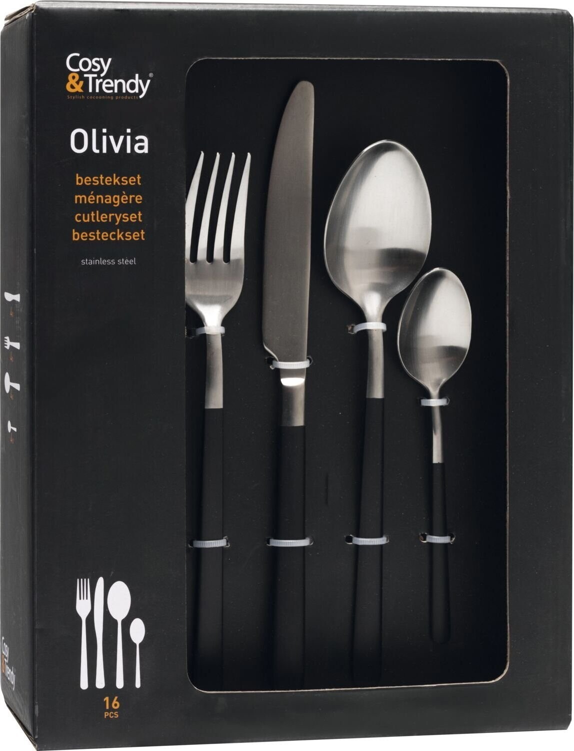 Cosy & Trendy Sada príborov Brushed – Black Olivia, 16-dielna, výška 270 mm, dĺžka 200 mm