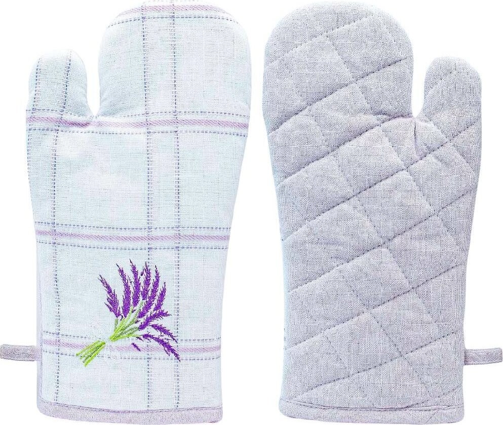 ARÔME HOME Kuchyňská chňapka fialové káro, výšivka levandule