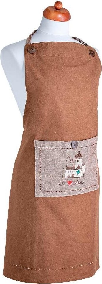 GiftyCity Kuchyňská zástěra pánská, béžová a hnědá, výšivka Orloj