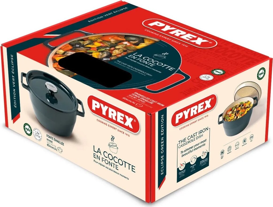 Pyrex Kastról liatinový s pokrievkou 24 cm 4 l tmavozelený
