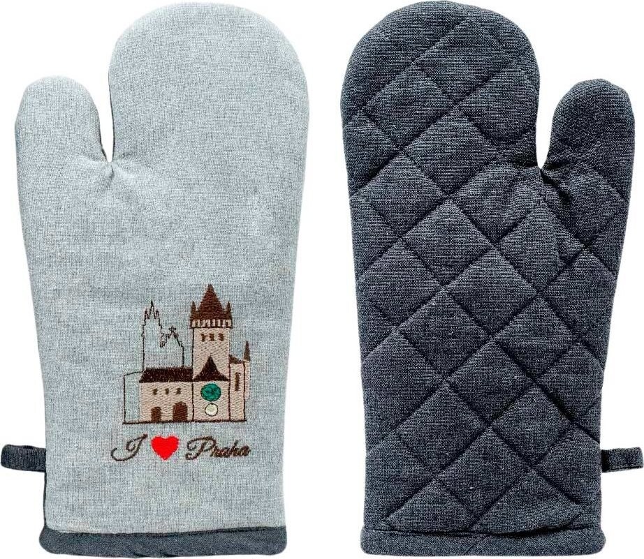GiftyCity Kuchyňská chňapka, světle šedá a tmavě šedá, výšivka Orloj