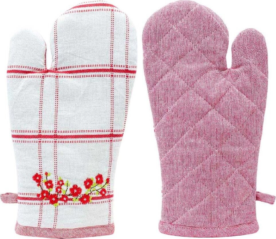 ARÔME HOME Kuchyňská chňapka červené káro, výšivka máky