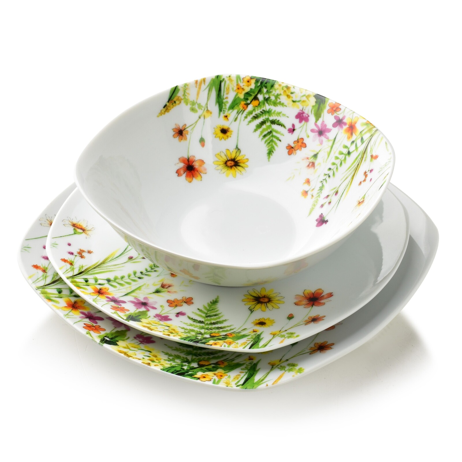 Porcelánová jídelní sada LEA Gelb 18 ks bílá/zelená