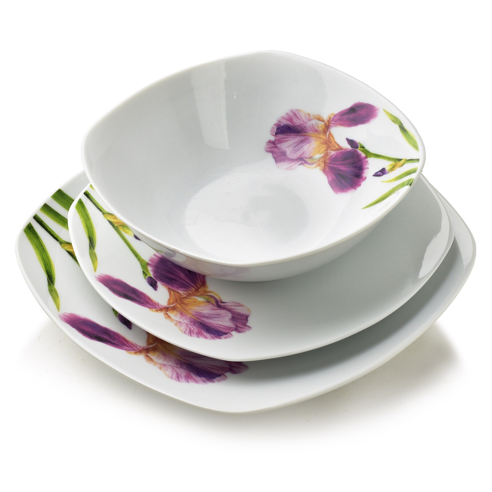 Porcelánová jídelní sada LEA Iris 18 ks bílá/fialová