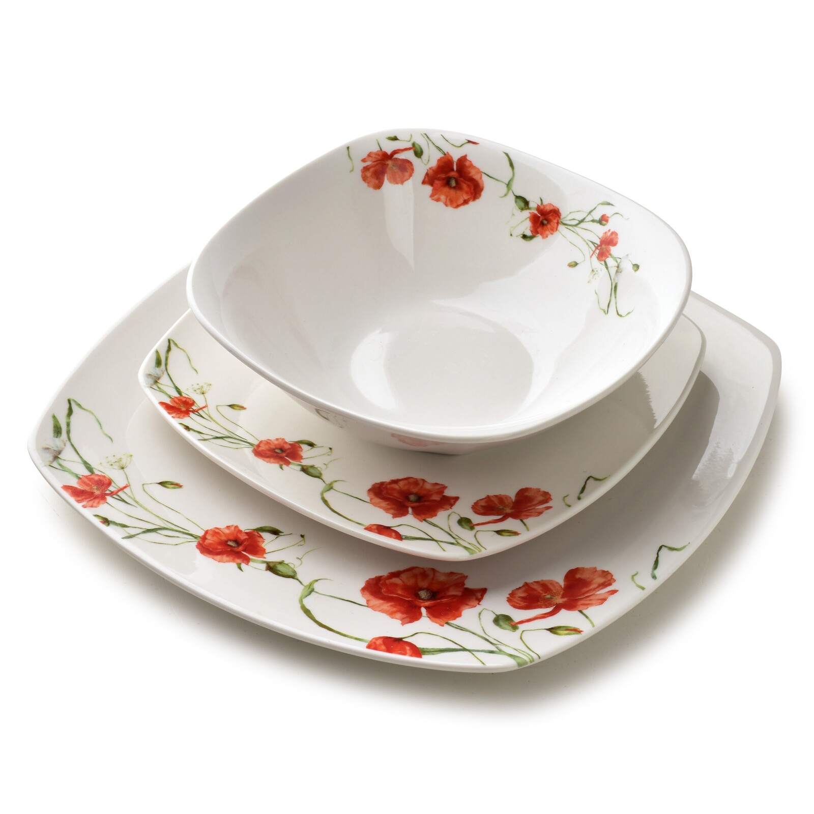 Porcelánová jídelní sada LEA Poppy 18 ks bílá/červená