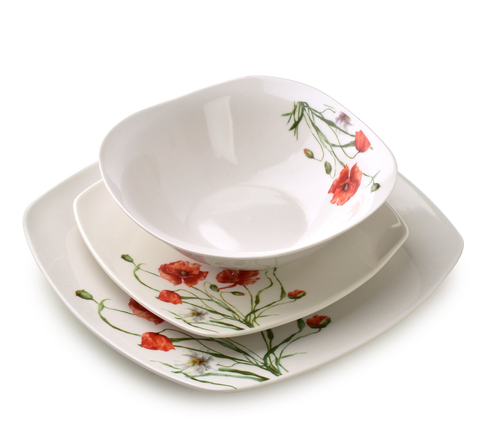 Porcelánová jídelní sada LEA Poppy II 18 ks bílá/červená