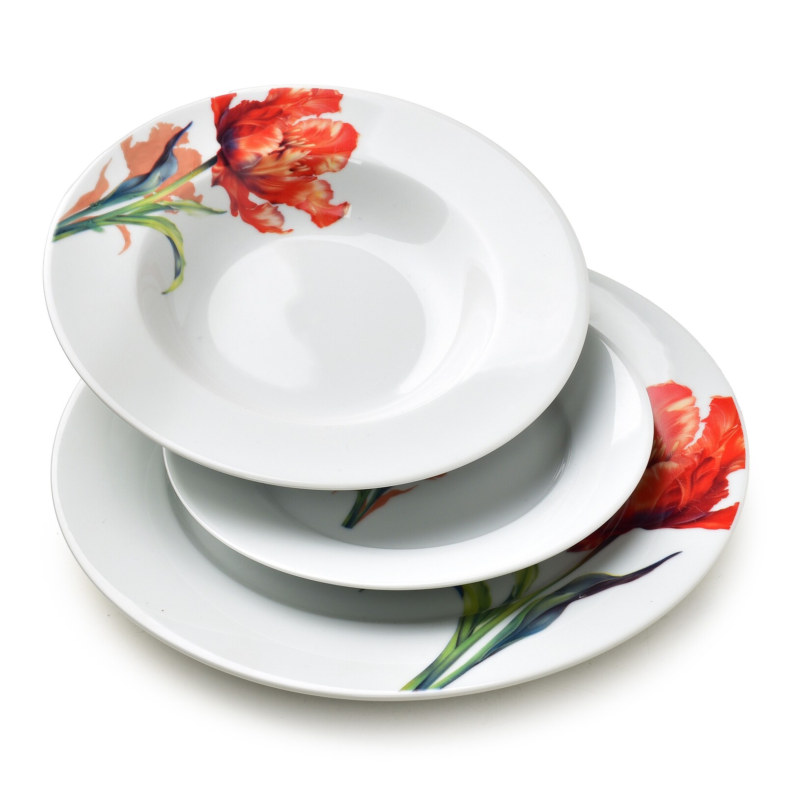 Porcelánová jídelní sada LEA Tulip 18 ks bílá/červená