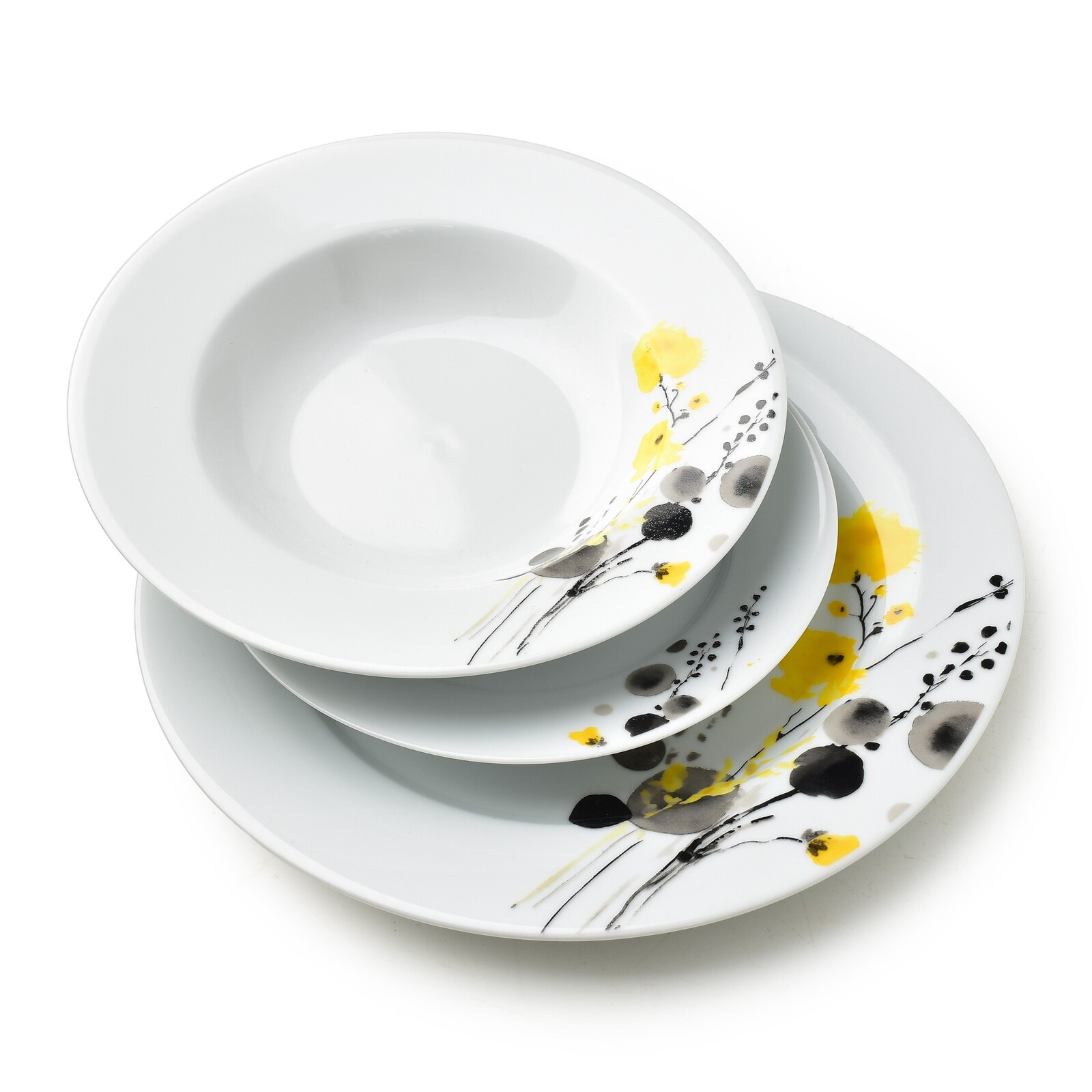 Porcelánová jídelní sada LEA Yellow 18 ks bílá/žlutá