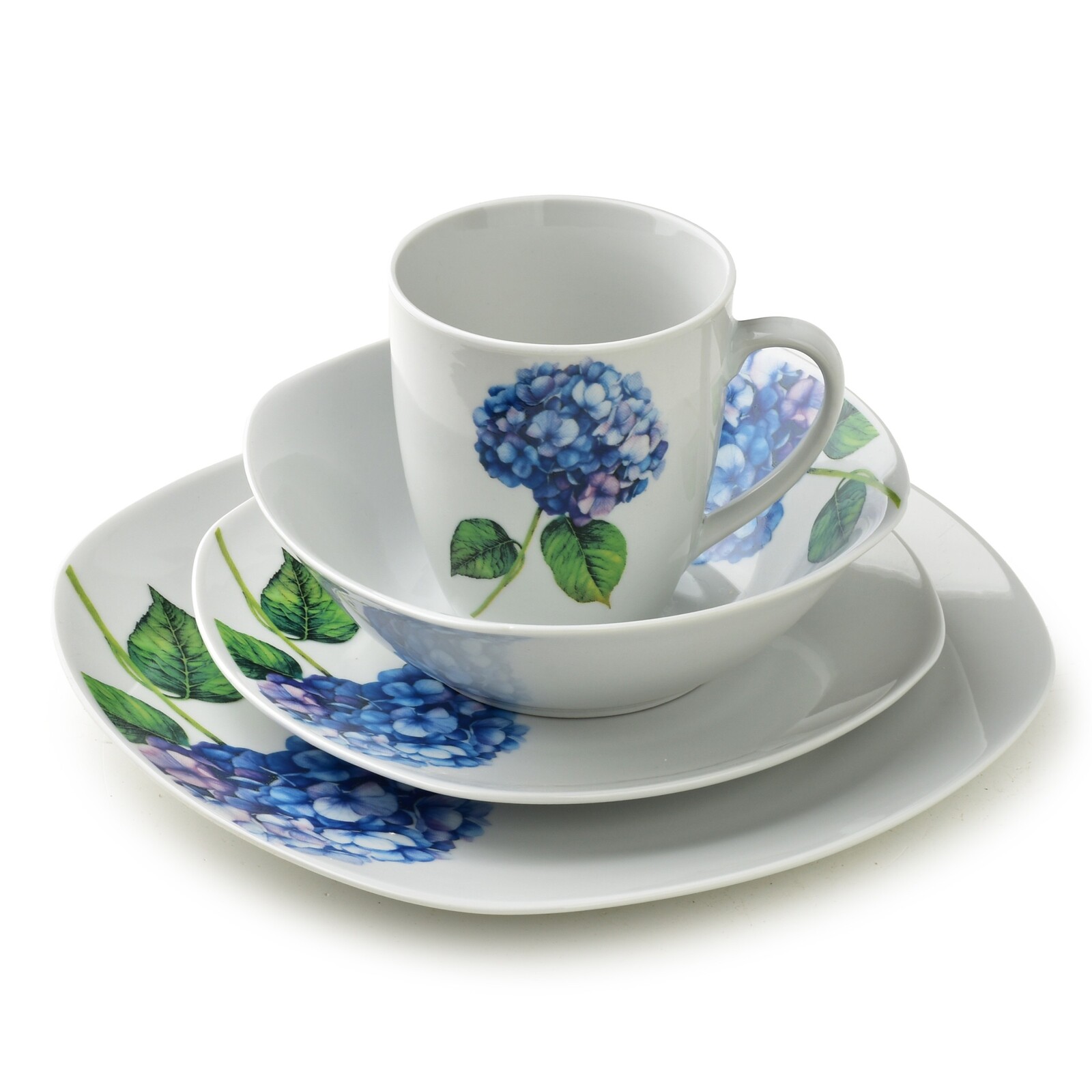 Porcelánová jídelní sada s hrníčkem LEA Purple 16 ks bílá/modrá