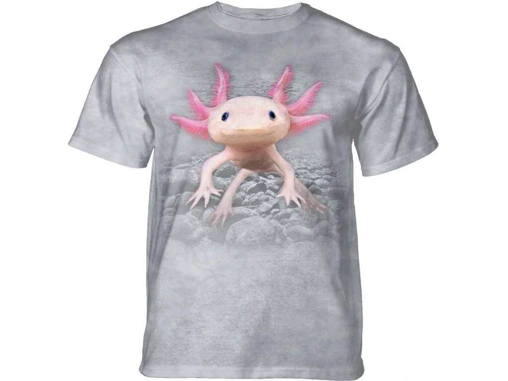 Pánske batikované tričko The Mountain - AXOLOTL - vodný dráčik - sivé Veľkosť: M