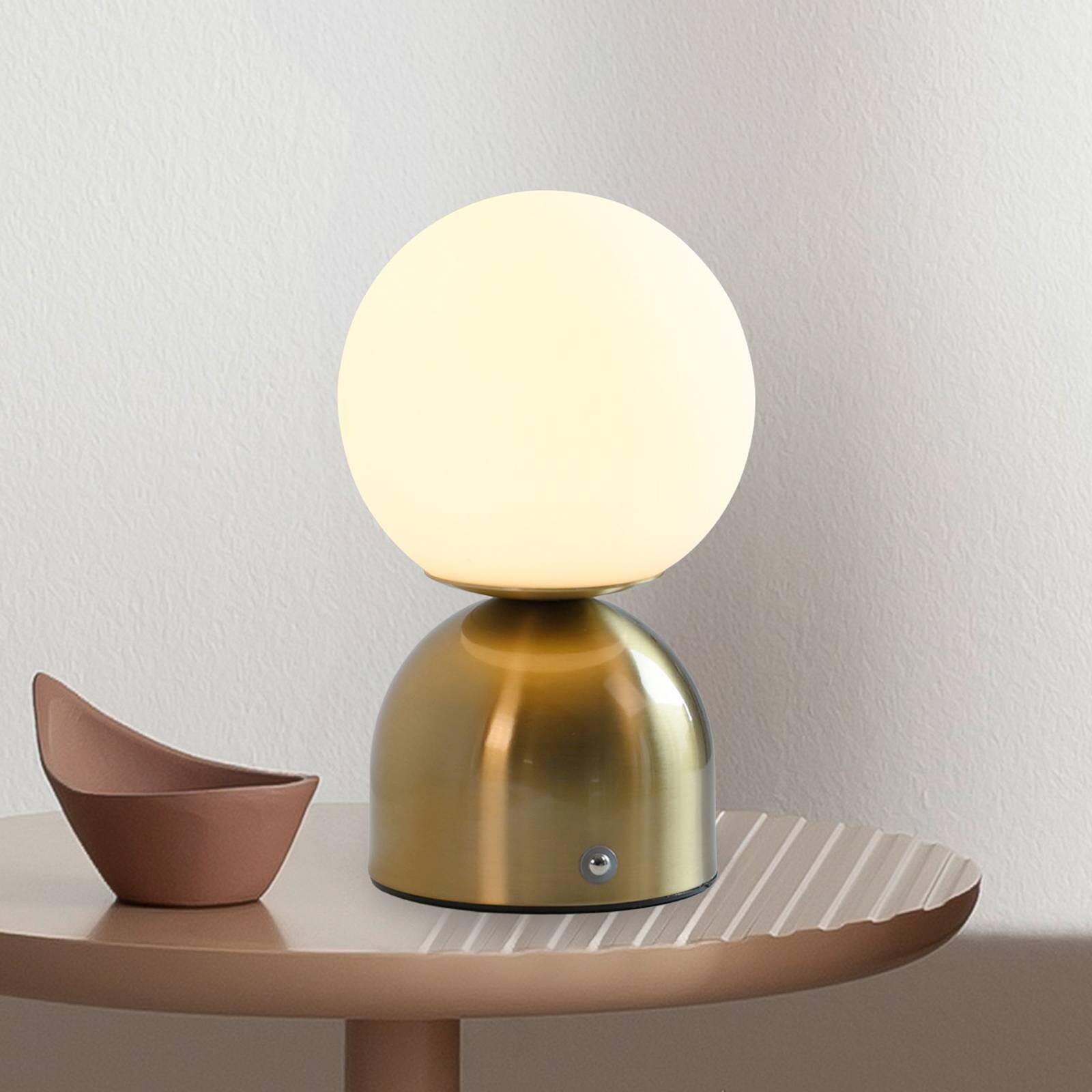 Stolová LED lampa na batérie RUDI, zlatá, výška 20 cm, CCT, dotykové stmievanie