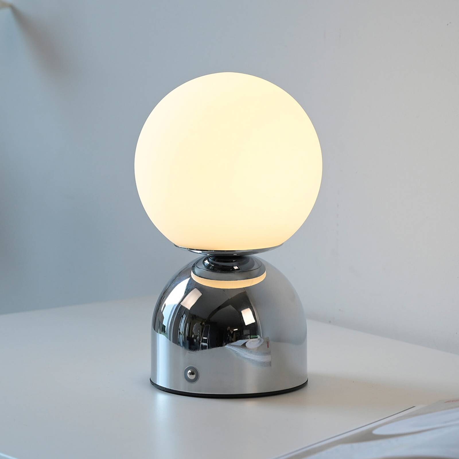 Stolová LED lampa na akumulátor RUDI, chrómová, výška 20 cm, CCT, dotykové
