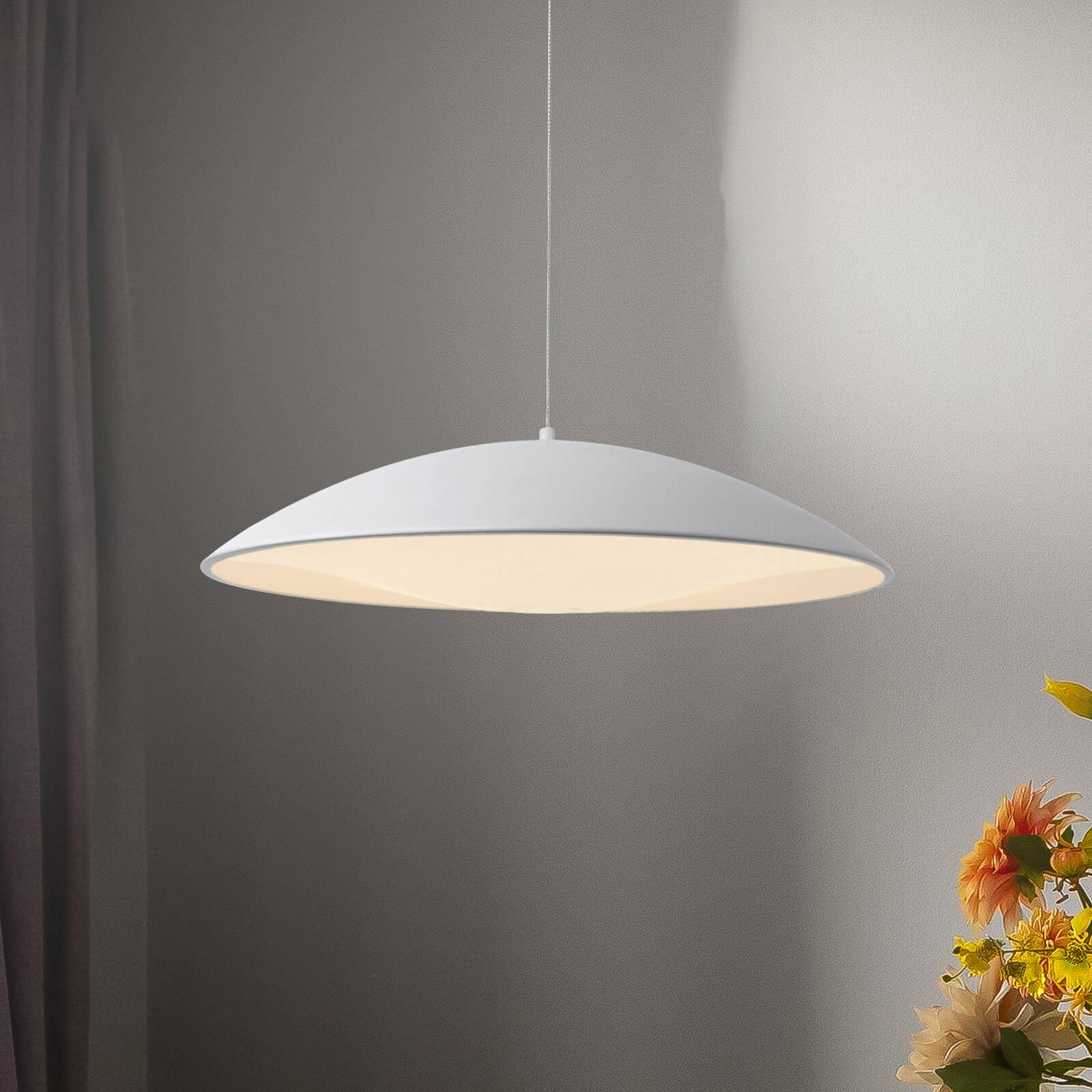 LED závesné svietidlo LENTE, biele, Ø 50 cm, kov, Switchdim
