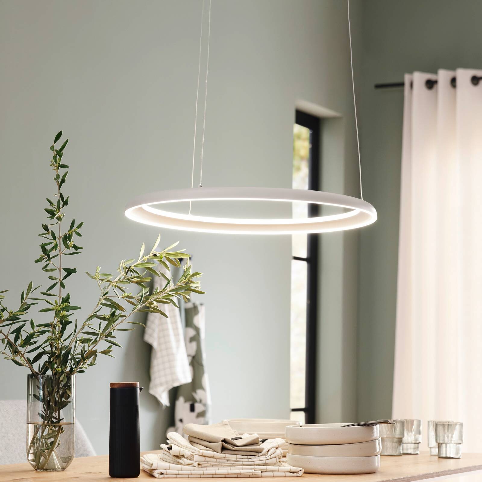 LED závesné svietidlo QUILLO, béžové, Ø 60 cm, kov, Switchdim